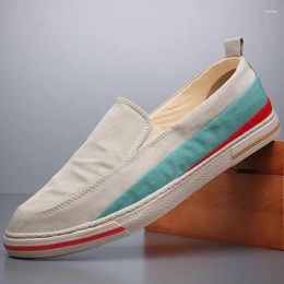 Casual Shoes 20097 Round Toe Mens Canvas Style Breathable Basic Slip-on Male Sneakers Pedaling Lazy Summer Loafers For