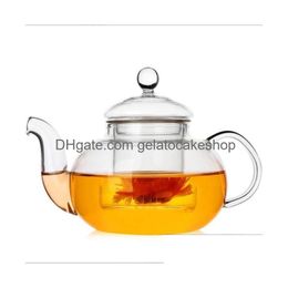 Teapots Heat Resistant Glass Tea Pot Practical Bottle Flower Cup Teapot With Infuser Leaf Herbal Coffee Drop Delivery Home Garden Ki Dhul1