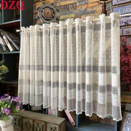 Curtains French Beige Lace Short Curtains for Kitchen Stripe Hollow Half Curtains Short Curtains Living Room/Door Coffee Valance #A385