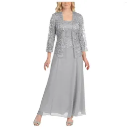 Casual Dresses 2024 Women's Solid Two Piece Lace Cardigan Chiffon Party Wedding Long Dress Temperament Charm Evening Fashion