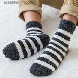 Men's Socks Striped Men Thick Coral Velvet Winter Warm Soft Man Fluffy Home Indoor Floor Terry Towel Fuzzy Sock Mens MeiasC24315