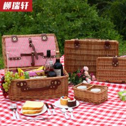 Baskets Wicker Basket Wicker Camping Picnic Basket Outdoor Willow Picnic Baskets Handmade Picnic Basket Set For 2Persons Picnic Party