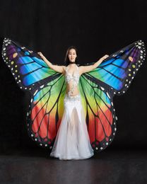 2019 Performance Women Dancewear Stage Props Polyester Cape Cloak Dance Fairy Wing Butterfly Wings for Belly Dance with sticks3905434