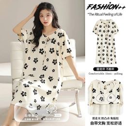 Women's Sleepwear M-3XL Cotton Plus Size 2024 Summer Dresses Comfortable Padded Bra Sleep Shirts Sweet Print Night Dress Women Nightgowns