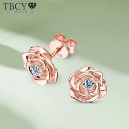 TBCYD 3mm D Colour VVS1 Stud Earrings For Women S925 Sterling Silver Rose Flower Diamond Ear Studs Fine Jewellery Gifts 240227