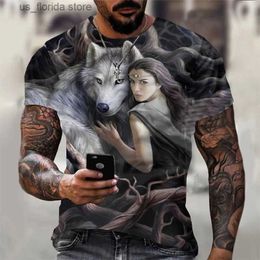 Men's T-Shirts 3D Print Wolf T-shirt For Men Summer Oversized Short Slve Tops Pullover 2023 Fashion Strtwear Mens Cool Clothes Cheap Ts Y240315