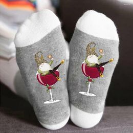 Men's Socks Crazy Gnome Wine Glass Crew Unisex Xmas Holiday Novelty Funny Cotton Christmas Dress