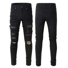 Designer Mens Jeans Distressed Men's Patch Elastic Fit Slim High Street Rock Revival Jeans Black Hole Pants for Women