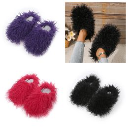 Sandals Hot Selling Fur Slippers Mules Woman Daily Wear Fur Shoes White pink Black browns Metal Casual Flats Shoe Trainer Sneaker GAI softs