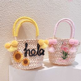 HD2388 Sunflower Fairy Crane Tassel Grass Woven Bag Beautiful and Fashionable Western Style Handbag Woven Bag Girl Heart Carrying Bag 240315