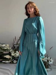 Casual Dresses Tassel Flare Sleeve Dress Women Elegant Satin O Neck Female Long 2024 Spring Party Street Fashion Patchwork Lady Robe