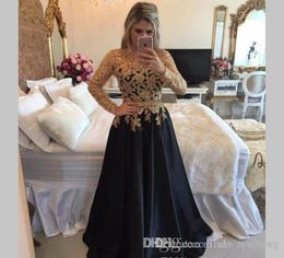 2019 Mother of the Bride Dresses Black Gold Lace Long Sleeves Formal Godmother Evening Wedding Party Guests Gown Plus Size Custom 8583667