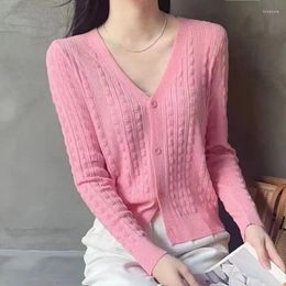 Women's Knits 2024 Clothing Temperament Knitting V-neck Long Sleeve Solid Colour Buttons Casual Korean Fashion Loose Sweet Sweaters