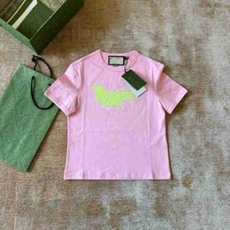 Women's T-Shirt Designer 24ss 160g pink cartoon letter printed short sleeved t-shirt for men and women loose fit GLF5