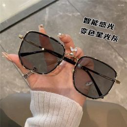 Sunglasses Korean Style Color-Changing Glasses Women's Myopia With Diopter Large Frame Ins Good-looking Protection Against Blue Light Radia