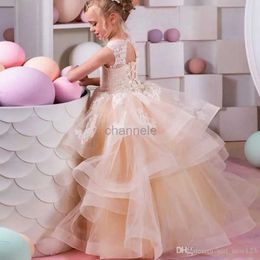 Girl's Dresses Pink dresses for girls floral Hi Lo tied Rullfes childrens birthday dresses for wedding guests First Communion dresses 240315