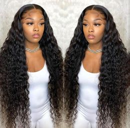 Deep Wave Frontal Wig 150 Curly Human Hair Wig 30 In Transparent Tpart Brazilian Wet And Wavy6753669