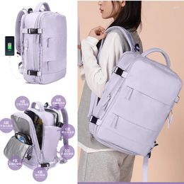 Mochila escolar feminina para laptop de 15,6 polegadas adolescente carregamento USB bolsa de sapato independente viagem ao ar livre