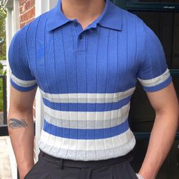 Men's T Shirts Summer Short Sleeve Knitwear Stripe Contrast Business Polo Shirt