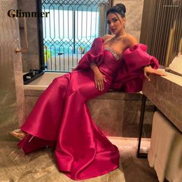 Runway Dresses Glimmer Trendy Puff Sleeves Celebrity Sweetheart Satin Rhinestones Sweep Train Vestido De Formatura Made To Order