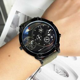 European and American black technology military watch with dual movement canvas strap domineering oversized dial waterproof multifunctional high face value f