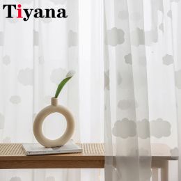 Curtains Nordic White Embroidery Clouds Sheer Tulle Curtains For Girl Children Bedroom Window Drapes Living Room Fabric Tulle Curtains