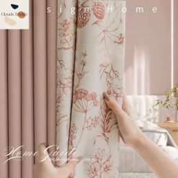 Curtains Chenille Light Luxury Modern Simple Curtains for Living Dining Room Bedroom Blackout New Patchwork Pink Window Shade Cloth