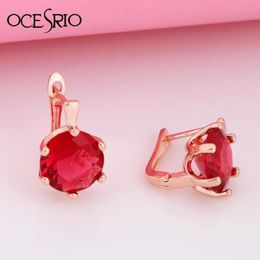 Dangle & Chandelier Fashion Big Round Red Earrings Stones Cubic Zirconia Gold 585 For Women Wedding Party Jewelry Ers-r43274M