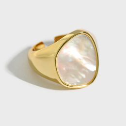 Trendy Shell Geometry Rings For Women Simple Vintage 14k Yellow Gold Elegant Wedding Party Jewellery Accessories Gift