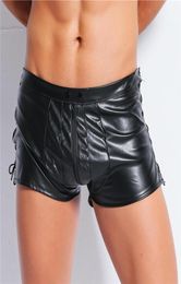 Sexy Men Black Faux Leather Boxer Shorts Open Pouch Bag Underwear Erotic Bulge Gay Man Underpants Jockstraps String Boxers3197494