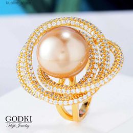 Cluster Rings GODKI Luxury Imitation Pearl Rings For Women Wedding Cubic Zircon Engagement Dubai Punk Bridal Top Finger Rings L240315