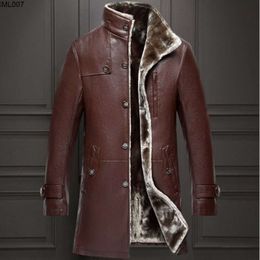 Haining Mens Leather Coat Medium Long Standing Collar Sheep Fur One Thickened