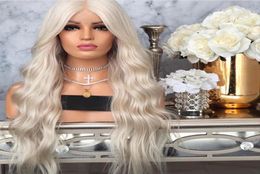 Selling Platinum Blonde Wig With Baby Hair 26 Inch Long Wavy Synthetic Lace Front Wig Glueless Heat Resistant Wigs For White W5768320