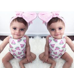 Baby Girls Rompers 2018 New Summer Watermelon Printed Romper Pink Headband 2 pcs Set INS Infant Toddlers Jumpsuit Outfits kids c3200398