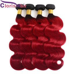 Ombre 1b Red Body Wave Hair Weaves 3pcs Two Tone Red Brazillian Virgin Human Hair Extensions Cheap Wavy Dark Root Red Ombre Bundle1848164