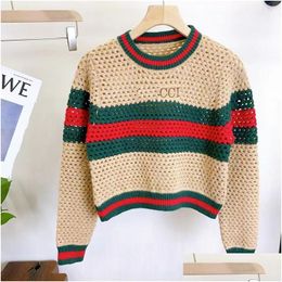 Womens Knits Tees Designer Embroidered Letter Pattern Colour Blocking Cut Out Knit Sweater With A Slim Fit And New Top For Autumn Winte Otevk