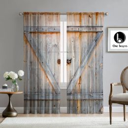 Curtains 2PC Home Decoration Curtains, Retro Wooden Doors With Pole Pocket Curtains, Suitable For Kitchens, Cafes,Living Rooms,Bedrooms