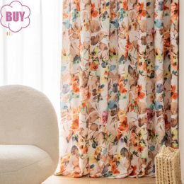 Curtains American Style Curtains For Living Dining Room Bedroom Pastoral Print Door Window Sheer Curtains White Tulle Custom Made