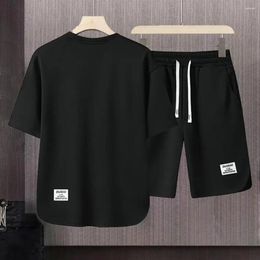 Active Sets Men's Korean Fashion Two Piece Set Summer Short Sleeved T-shirt And Shorts Loose Men Male Casual Retro O-neck Top