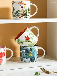 Mugs Creative Flower And Bird Mug Home Drinking Handle Cup Coffee Milk Breakfast Large Volume Ceramic