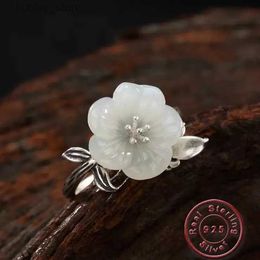 Cluster Rings Amxiu 925 Sterling Silver Adjustable Open Rings Natural Stone Flower Ring Women Jewellery For Wedding Rings Accessories Bijoux L240315