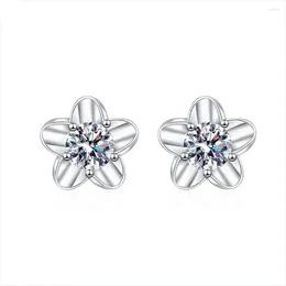 Stud Earrings Real 925 Sterling Silver For Female Korean Style Sweet Temperament Cherry Blossom Shaped