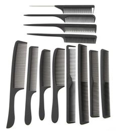 Whole 12 Style Hairdressing Black Hair Cutting Comb Carbon Hair Tail Combs Different Design Pro Salon Barber Styling Tools8452929