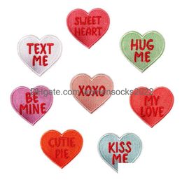Sewing Notions Tools Valentines Day Iron Ones Colorf Heart Shaped Embroidered Applique Repair Decoration For Clothing Jacket Hats Dhsdn