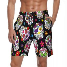 Men's Shorts Dead Skull Colourful Board Summer Flowers Fashion Running Short Pants Men Quick Drying Casual Plus Size Swim Trunks