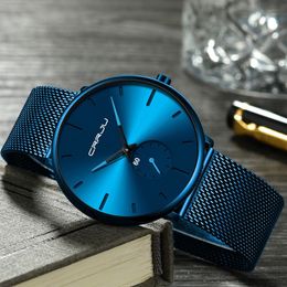 cwp 2021 CRRJU Brand Simple Ultra-thin Men Watch Fashion Minimalist Stainless Steel Mesh Quartz Wristwatch Relogio Masculino180W