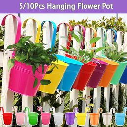 Outdoor Hanging Planters Metal Flower Pots Mini Colourful Tin Bucket Pot for Home Garden Yard Fence Balcony Wall Decor Supplies 240304