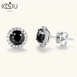 IOGOU 6mm 08ct Round Black Stud Earrings for Women Men Luxury Original 925 Sterling Silver Jewelry With Certificate 240227