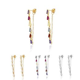 Dangle & Chandelier Fine Women Earrings 2021 Trend Tassel Long Hanging Earring Colored Zircon Female Pink Ear Stud Jewelry Accesso281A