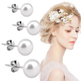Stud Earrings 4 Pairs Women 5 6 8 10mm Fashion Jewellery Wedding Engagement Party Ear Decoration Gift Elegant Cute White Pearl